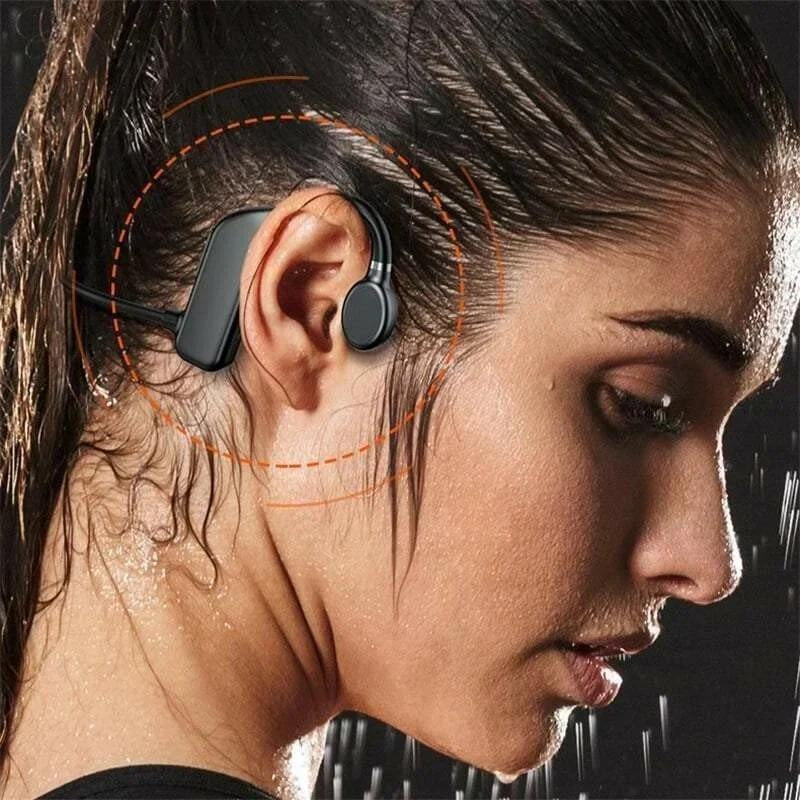 Bone Conduction Headphones Waterproof Open Ear Wireless Earbuds Bluetooth Long Playtime Sports Headset with Mic Sweatproof Premium Sound Air Conduction Earphones for Running Sports Swimming