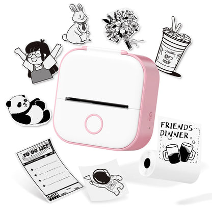 Mini Printer - Sticker Printer T02 Portable Inkless Sticker Maker Bluetooth Mobile Printer for Study Study Notes Kids Gift Photos Journals(White)